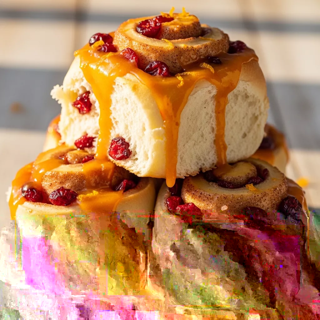 Macro close-up of Bright Morning Cranberry Swirls with orange glaze
