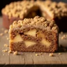 A close-up of a slice of Autumn's Embrace Spiced Apple Crumb Cake with a buttery crumb topping and visible apple layers.