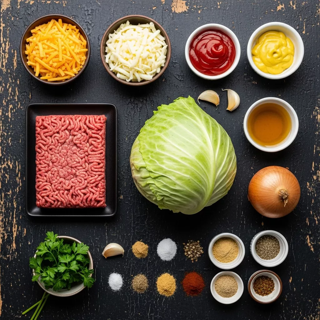 Ingredients for Crispy Beef & Cabbage Skillet Bake: Easy Weeknight Win
