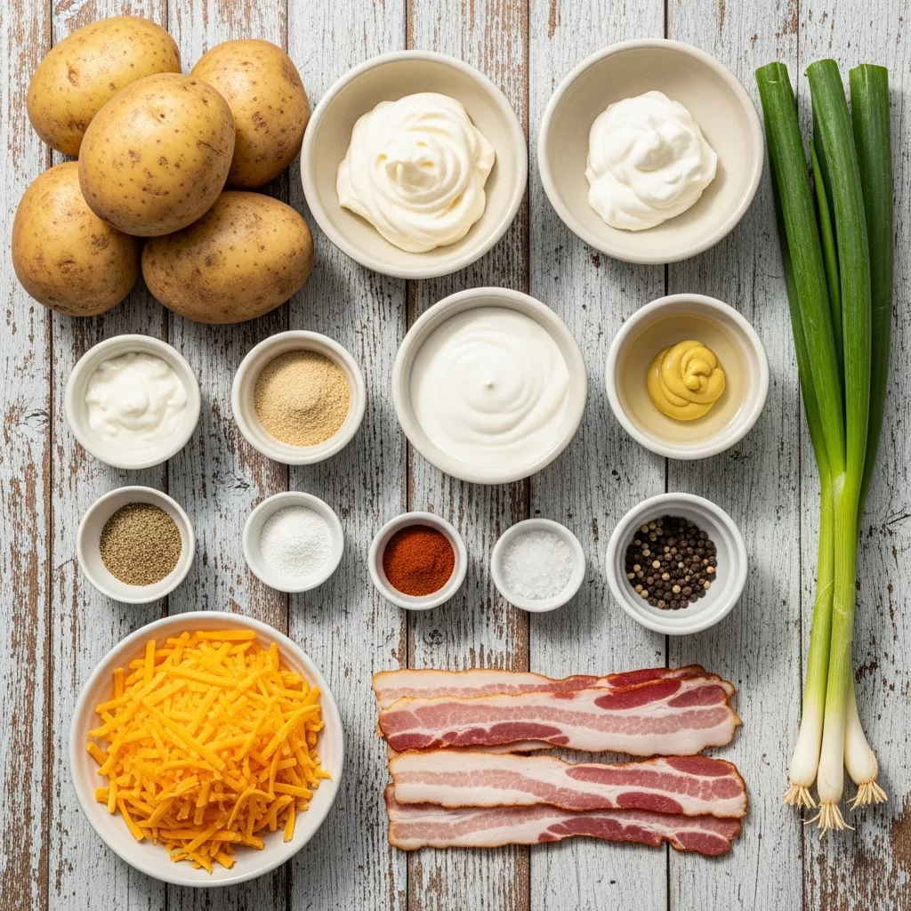 Ingredients for Creamy Dreamy Loaded Baked Potato Salad