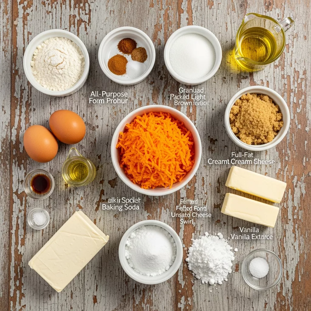 Ingredients for Effortless Carrot Cake Dream Bars with Creamy Swirl