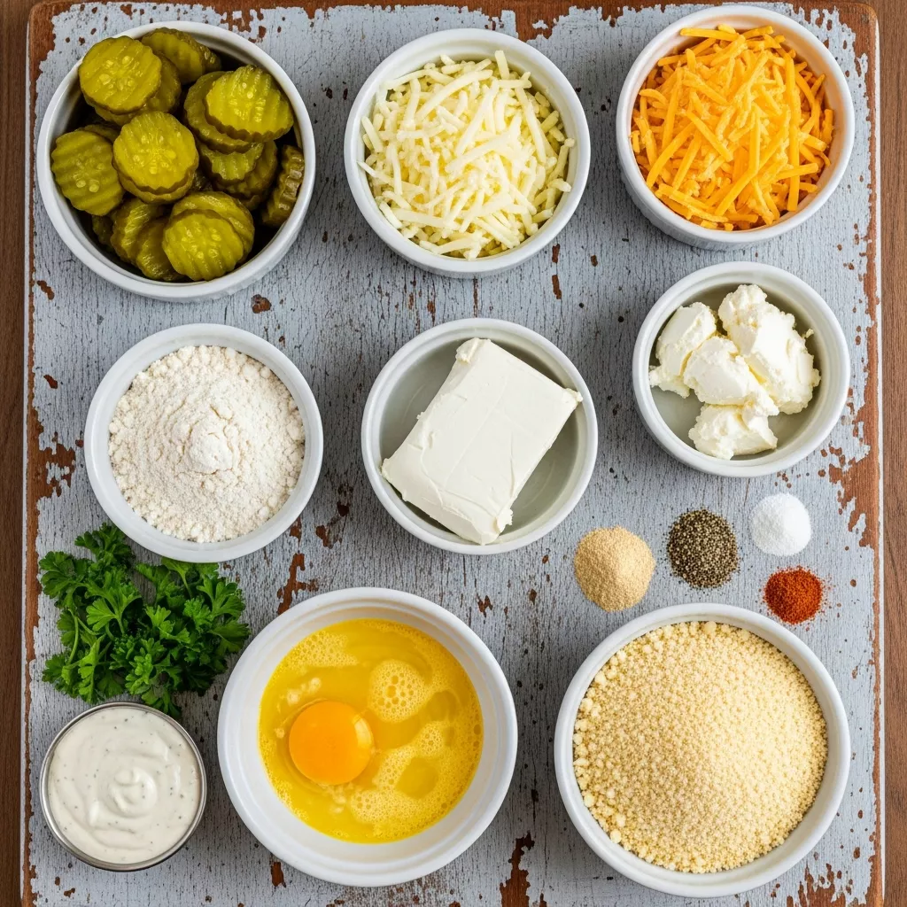 Ingredients for Zesty Crispy Pickle Cheese Bites: Your 20-Minute Snack Sensation