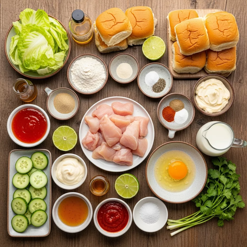 Ingredients for Fiery Bang Bang Chicken Sliders: Crispy, Creamy, Zesty