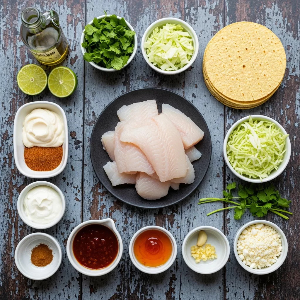 Ingredients for Sizzling Zesty Blackened Fish Tacos with Tangy Chipotle-Lime Sauce