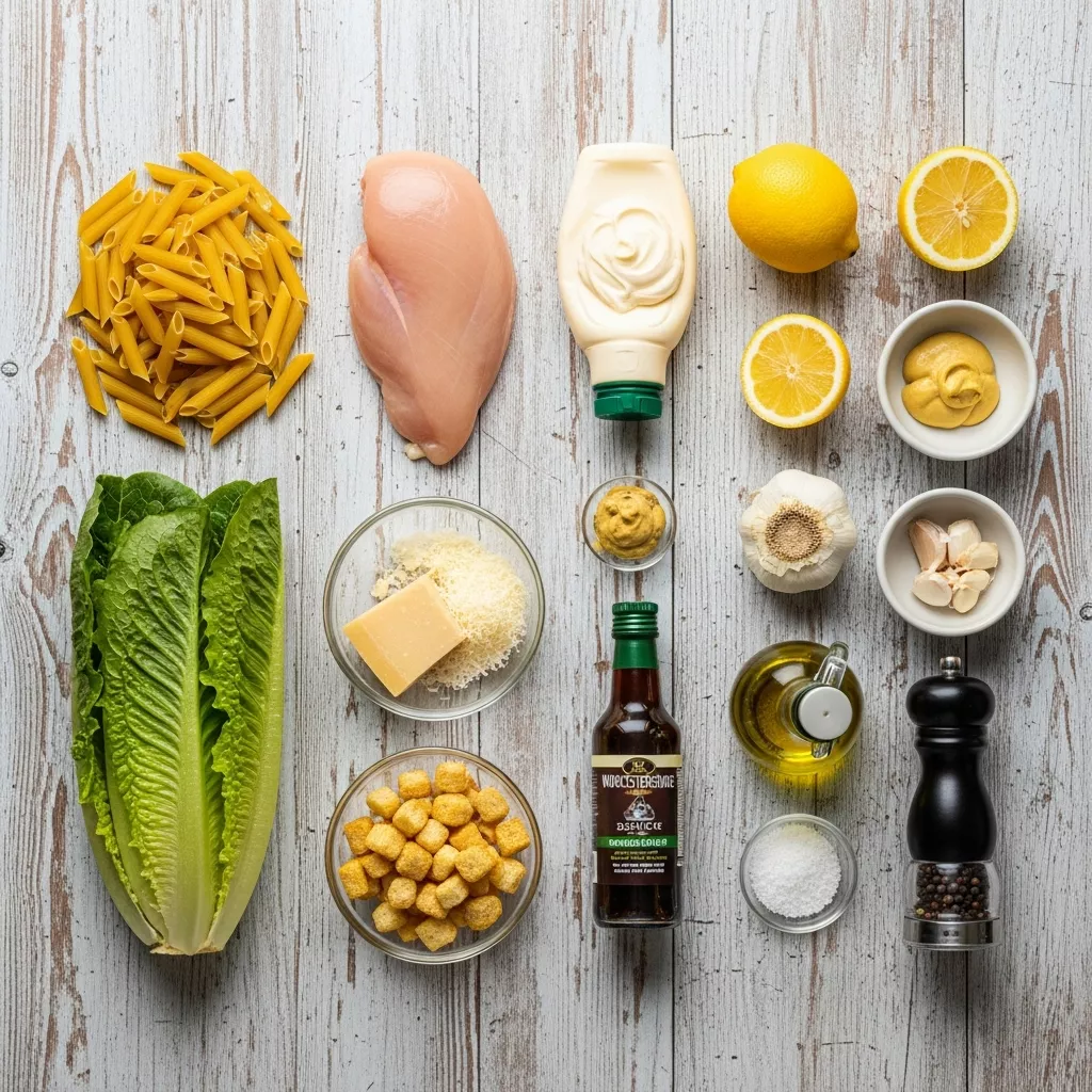 Ingredients for Zesty Chicken Pasta Caesar Delight