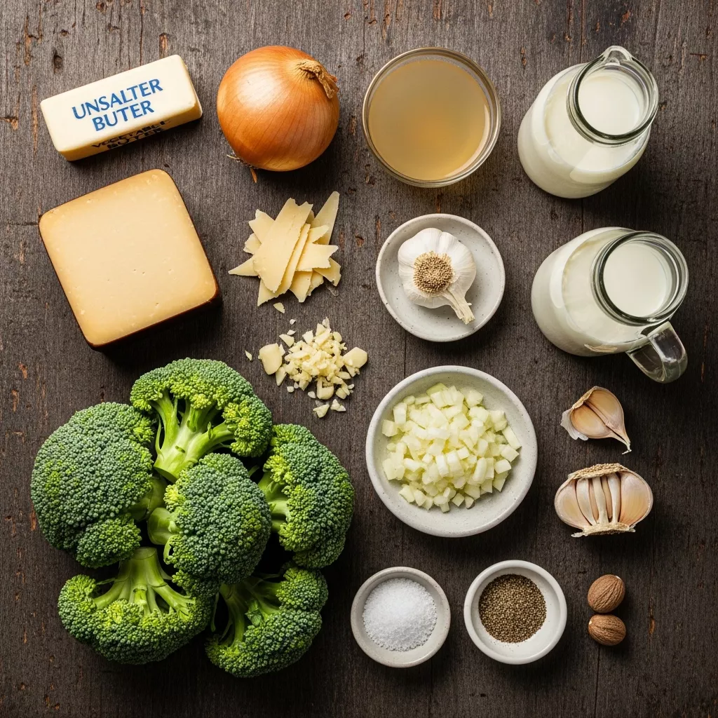 Ingredients for Velvety Smoked Gouda Broccoli Embrace Soup
