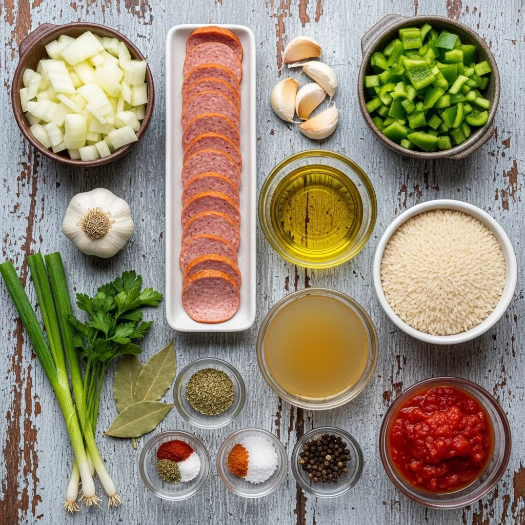 Ingredients for Smoky Skillet Jailhouse Rice: Hearty One-Pot Comfort