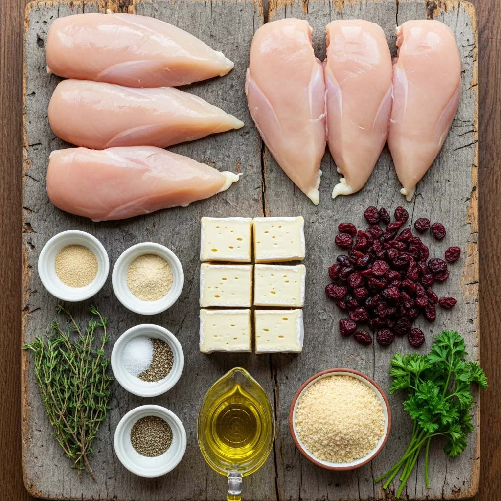 Ingredients for Golden Cranberry Brie Stuffed Chicken: Effortlessly Elegant Dinner
