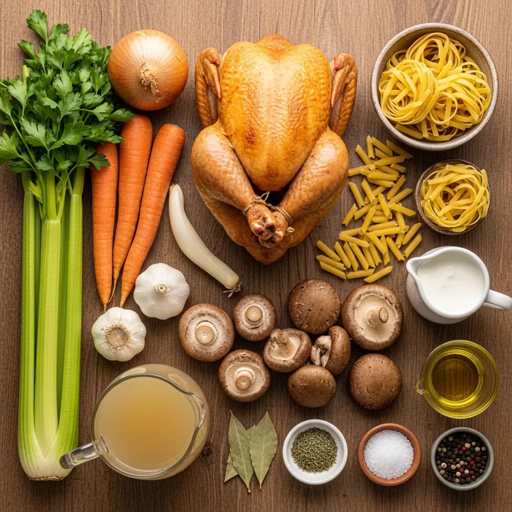 Ingredients for Effortless Autumn Comfort: Rotisserie Chicken & Wild Mushroom Soup