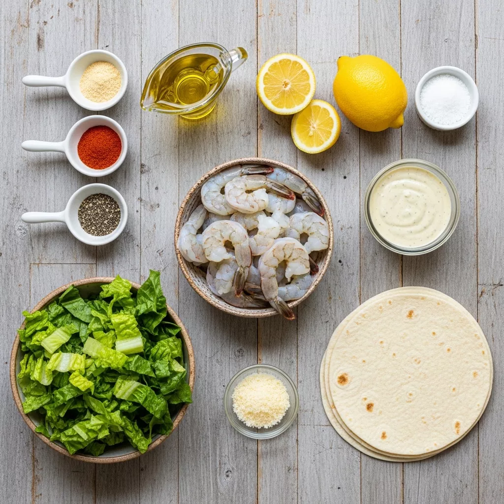 Ingredients for Speedy Zesty Grilled Shrimp Caesar Wraps: Your Flavor-Packed Lunch Hero