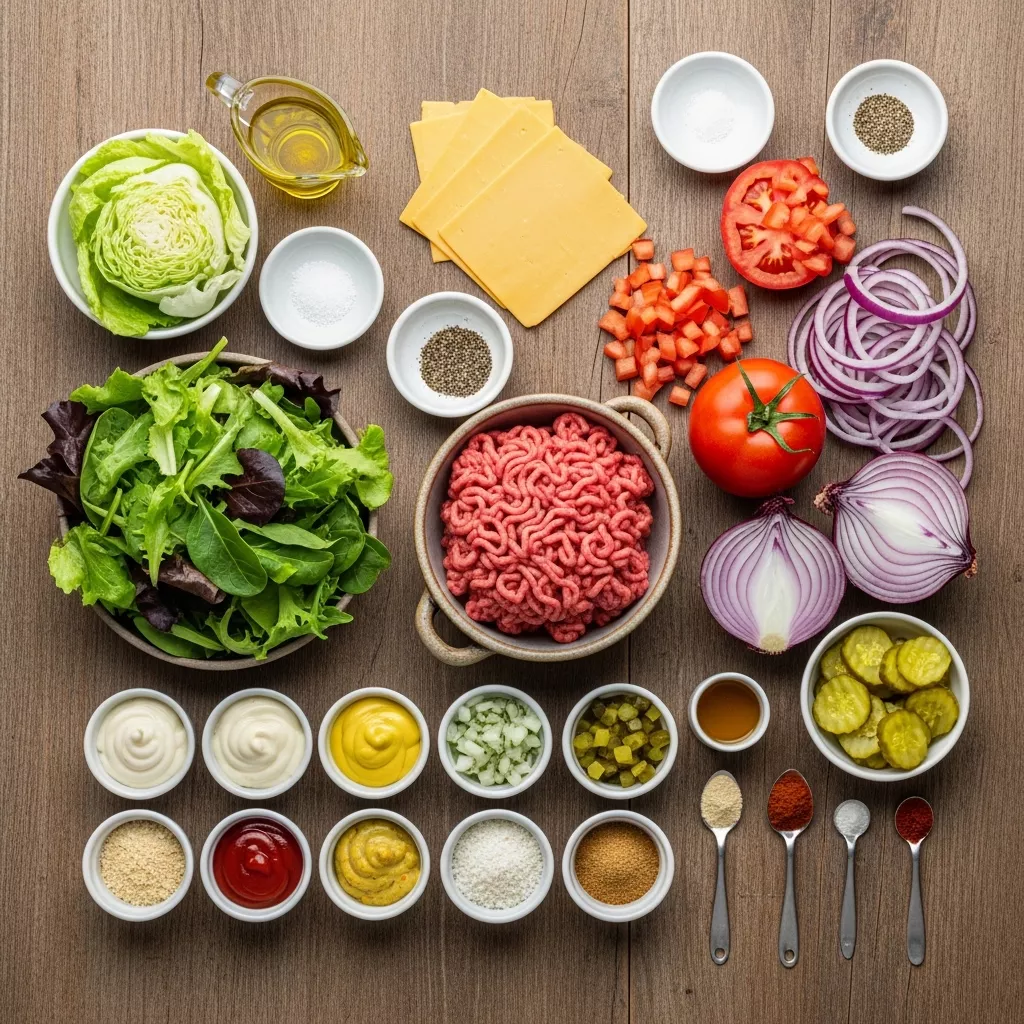Ingredients for Ultimate Crispy Smash Burger Bowl: Deconstructed Flavor Feast