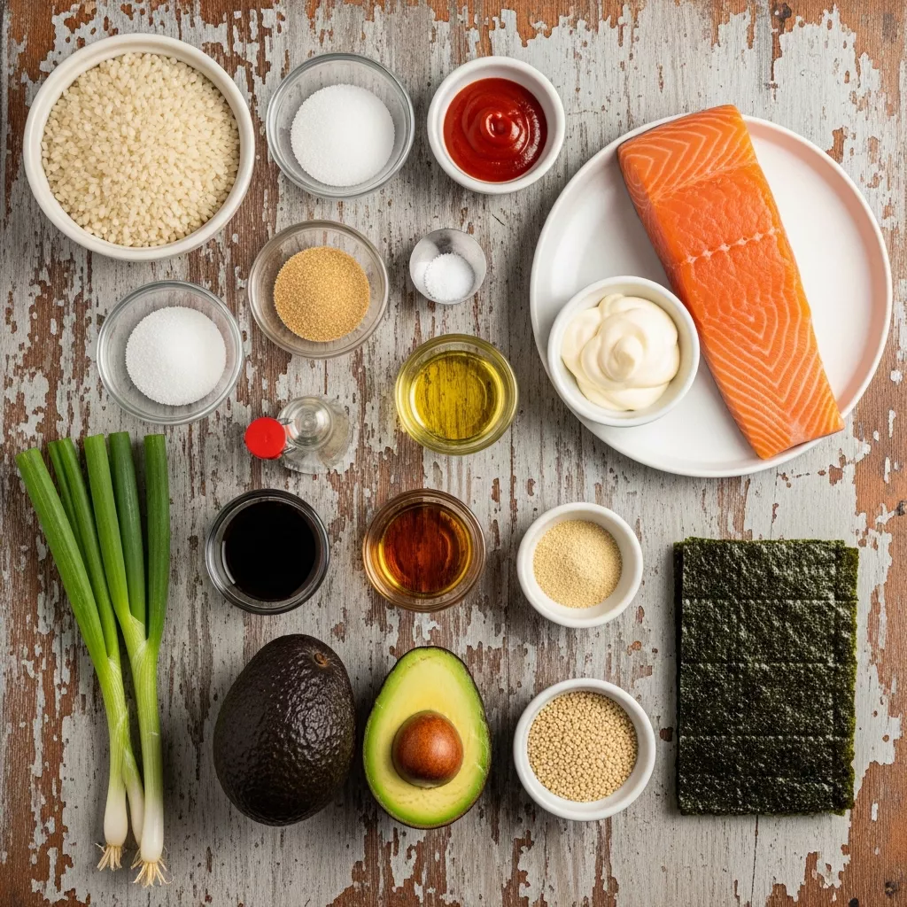 Ingredients for Creamy Spicy Salmon Sushi Bake: TikTok's Viral Cravings Solved