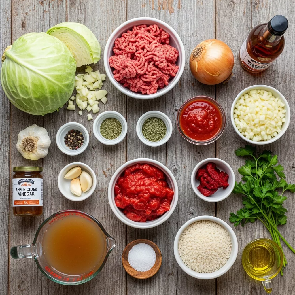Ingredients for Cozy One-Pot Cabbage Roll Soup: A Hearty Weeknight Delight
