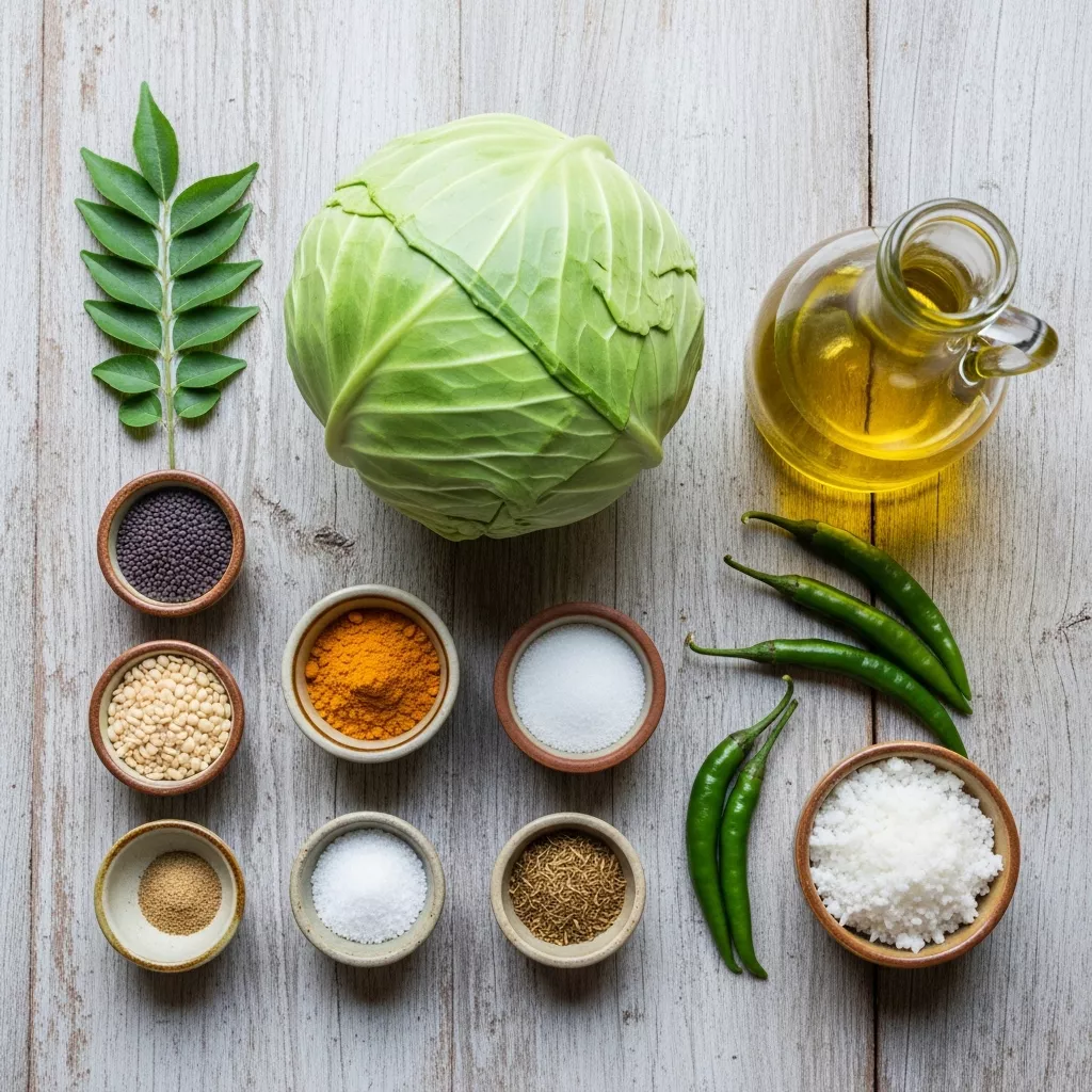 Ingredients for Vibrant South Indian Cabbage Poriyal: A Quick & Healthy Side