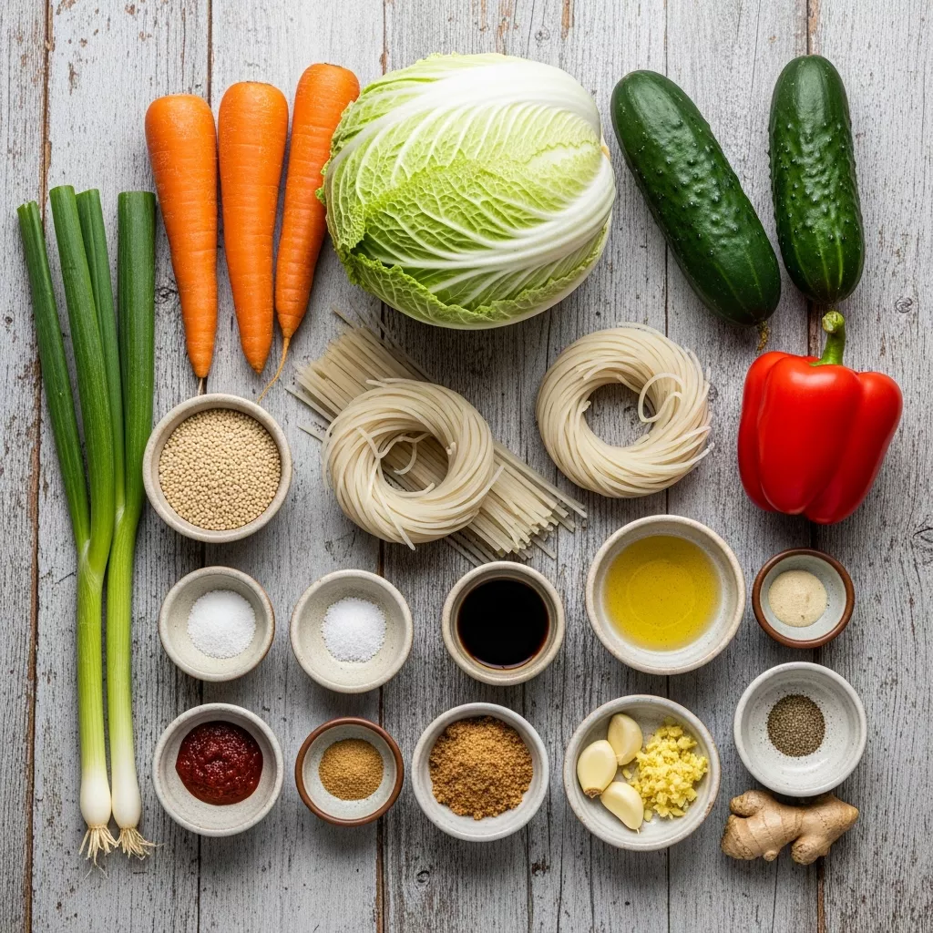 Ingredients for Zesty Korean Glass Noodle Cabbage Salad: A Refreshing & Vibrant Crunch