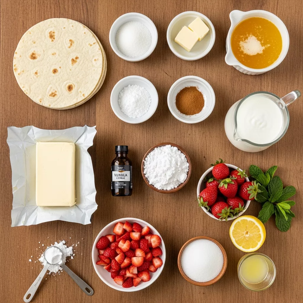 Ingredients for Crispy Sweet Strawberry Cheesecake Tacos: A Dessert Dream