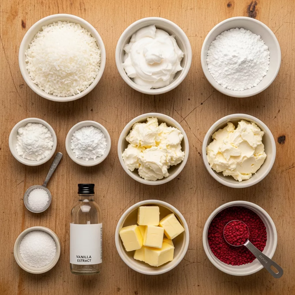 Ingredients for Dreamy Pink Coconut Snowball Bars