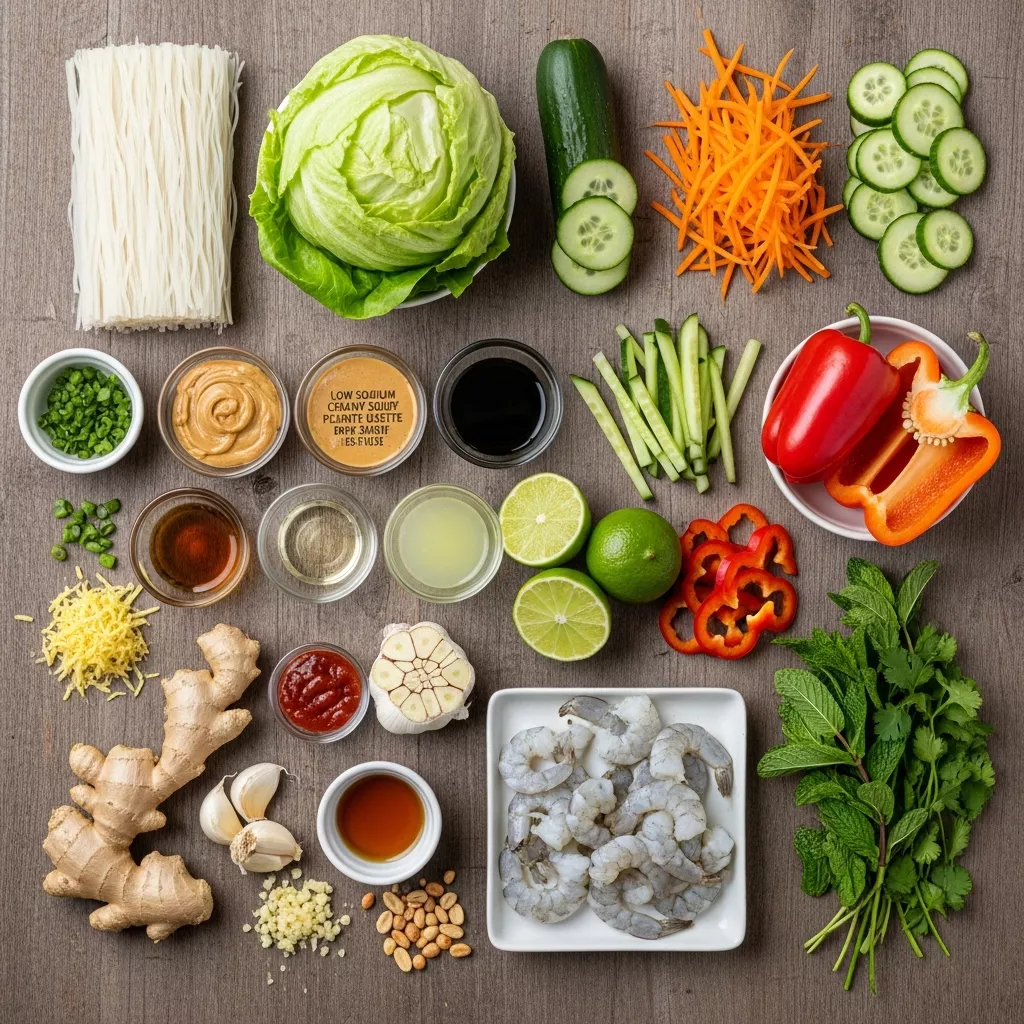 Ingredients for Effortless Fresh Spring Roll Salad with Zesty Peanut Drizzle