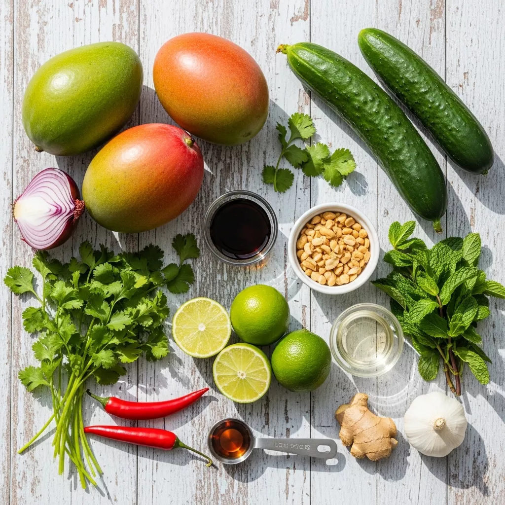 Ingredients for Zesty Thai Mango Cucumber Salad Bliss