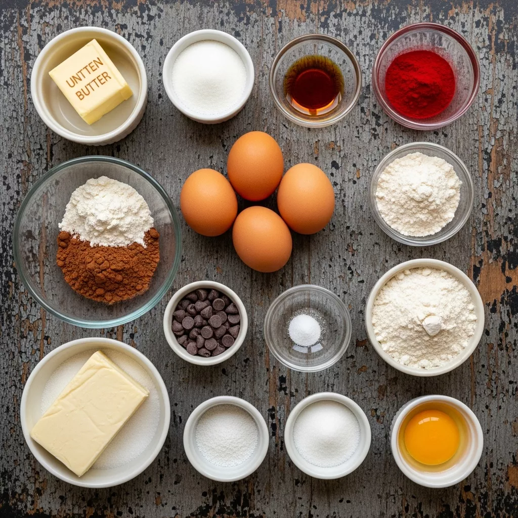 Ingredients for Irresistible Cream Cheese Swirl Red Velvet Brownies