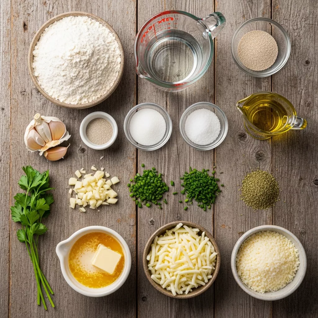 Ingredients for Effortless One-Bowl Cheesy Garlic Herb Swirl Bread