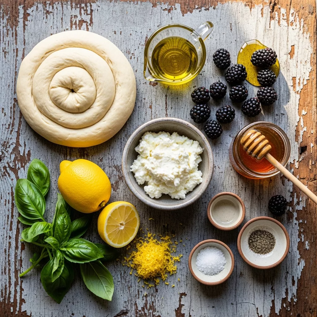 Ingredients for 20-Minute Berry Bliss Ricotta Flatbread