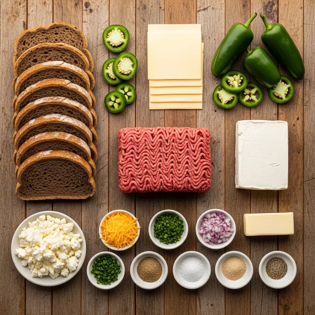 Ingredients for Ultimate Spicy Jalapeño Popper Patty Melts