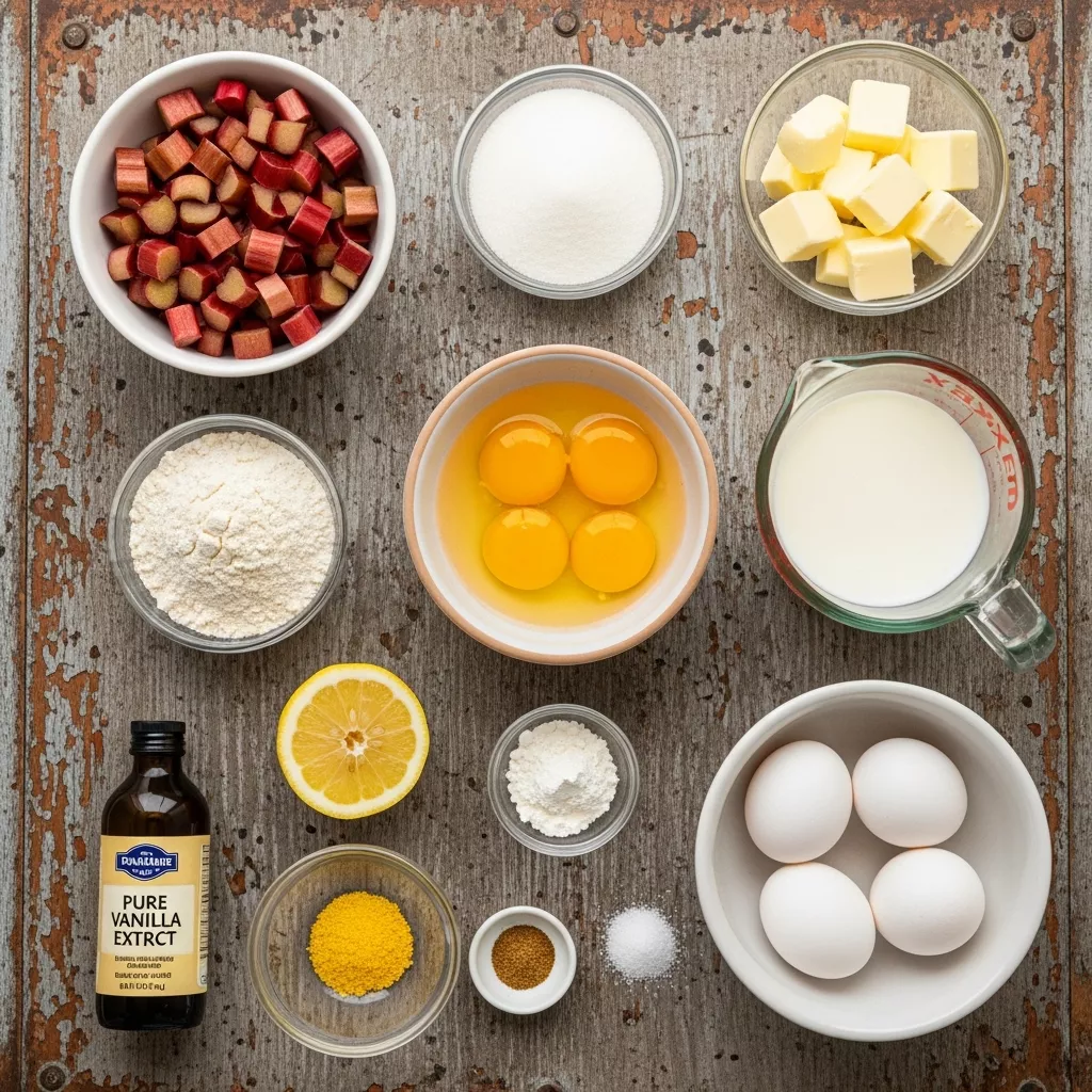 Ingredients for Golden Sunset Rhubarb Custard Dream Bars