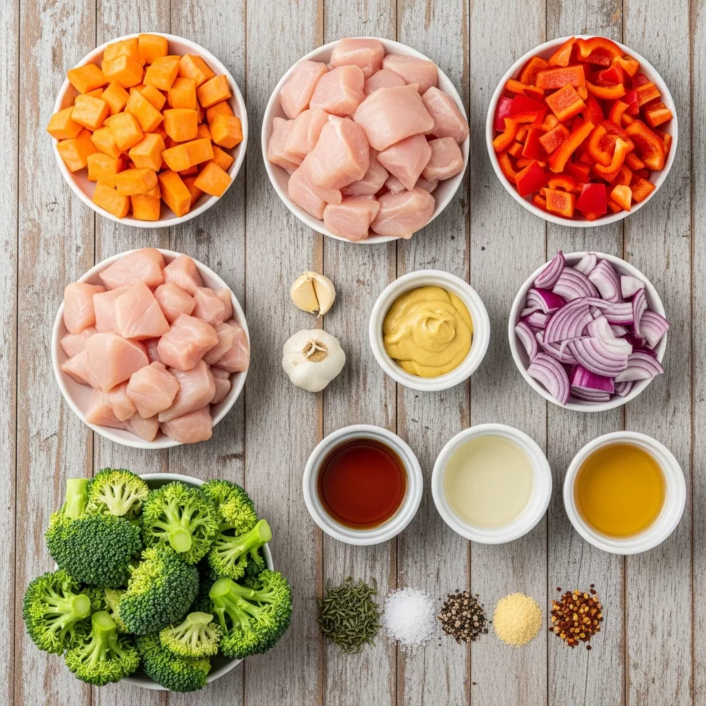 Ingredients for Zesty Maple Dijon Chicken & Sweet Potato Power Bowl