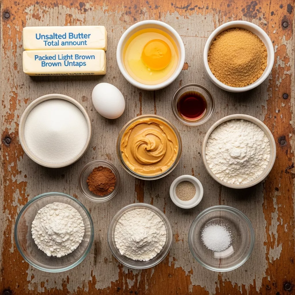 Ingredients for Decadent Chewy Peanut Butter Brownie Swirl Cookies