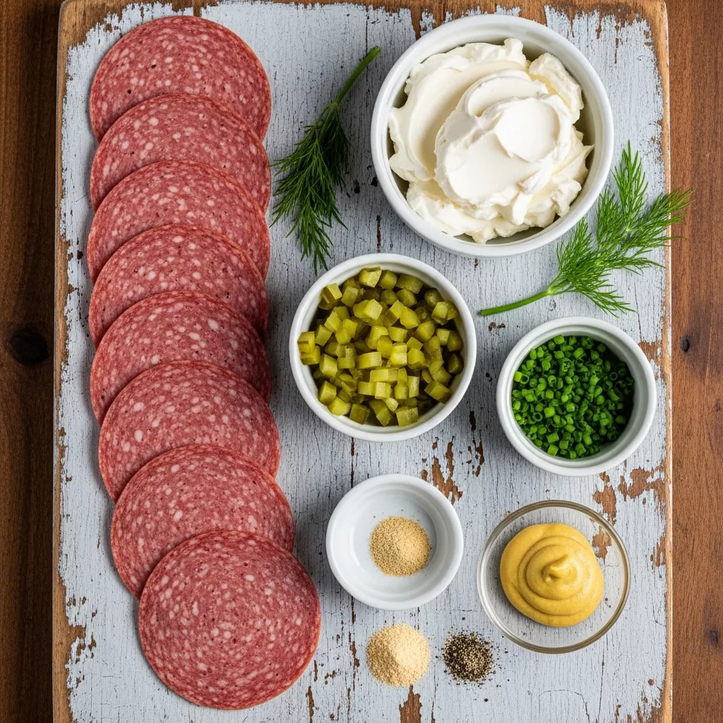 Ingredients for Irresistible Zesty Keto Beef salami Roll-Ups: Your Quick Low-Carb Fix