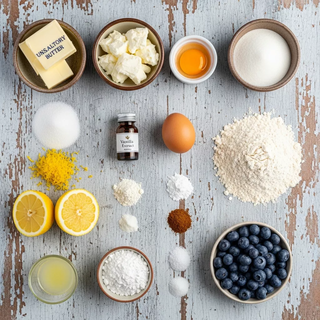 Ingredients for Zesty Lemon Blueberry Cheesecake Cookies: Your New Favorite Dessert