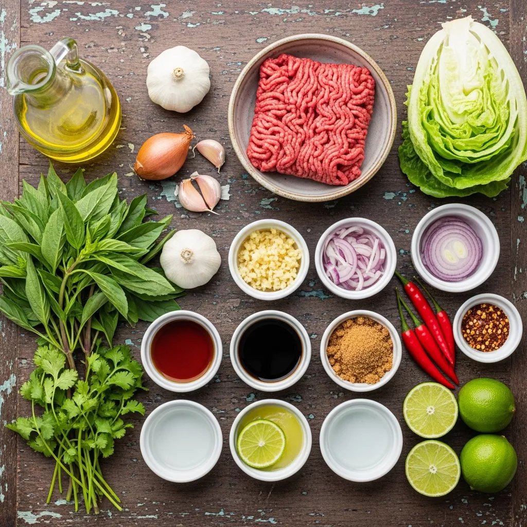 Ingredients for Sizzling 20-Minute Thai Basil Beef Lettuce Wraps