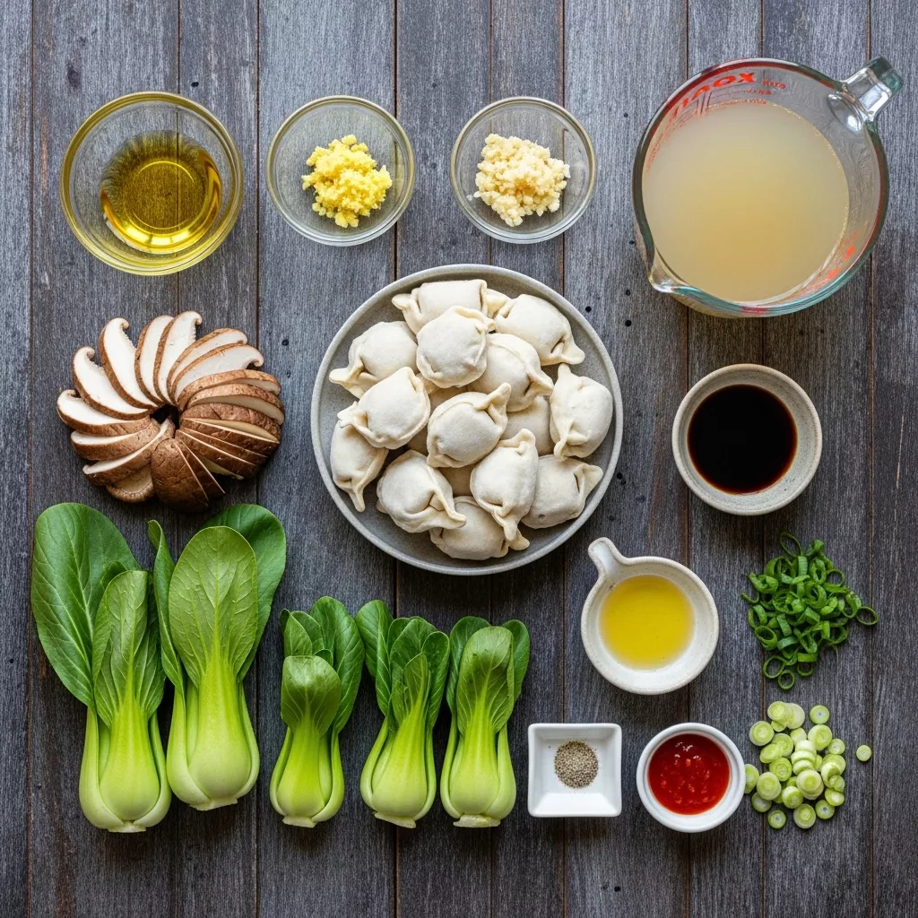 Ingredients for Quick Umami Potsticker & Bok Choy Harmony Soup
