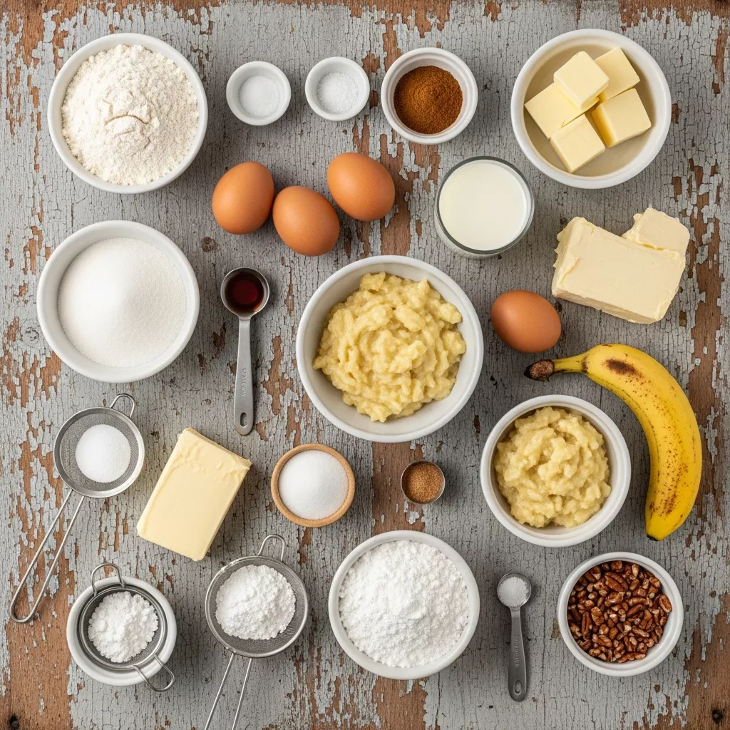 Ingredients for Ultimate Golden Banana Cinnamon Pecan Cupcakes