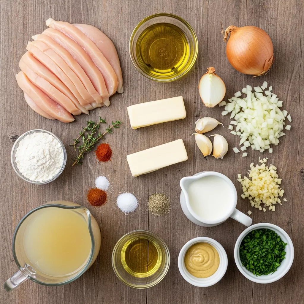 Ingredients for Golden Skillet Chicken with Rich Herb Cream