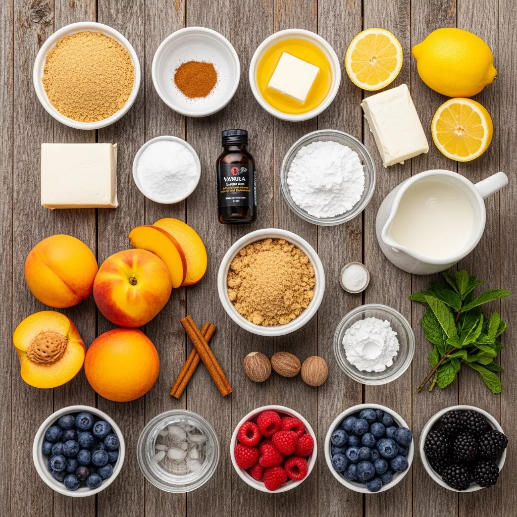 Ingredients for Heavenly Peach Cobbler Cheesecake Fruit Salad Delight