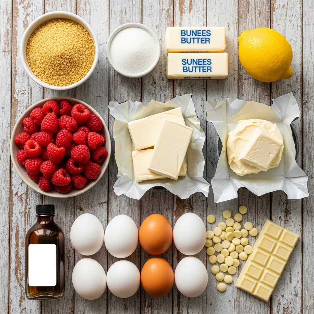 Ingredients for Velvet Dream White Chocolate Raspberry Swirl Cheesecake