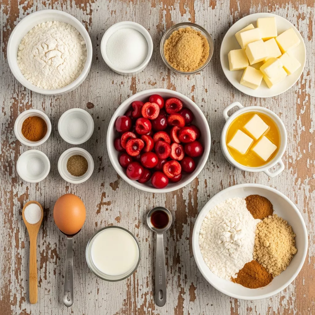 Ingredients for Cozy Morning Cherry Cobbler Crumb Muffins