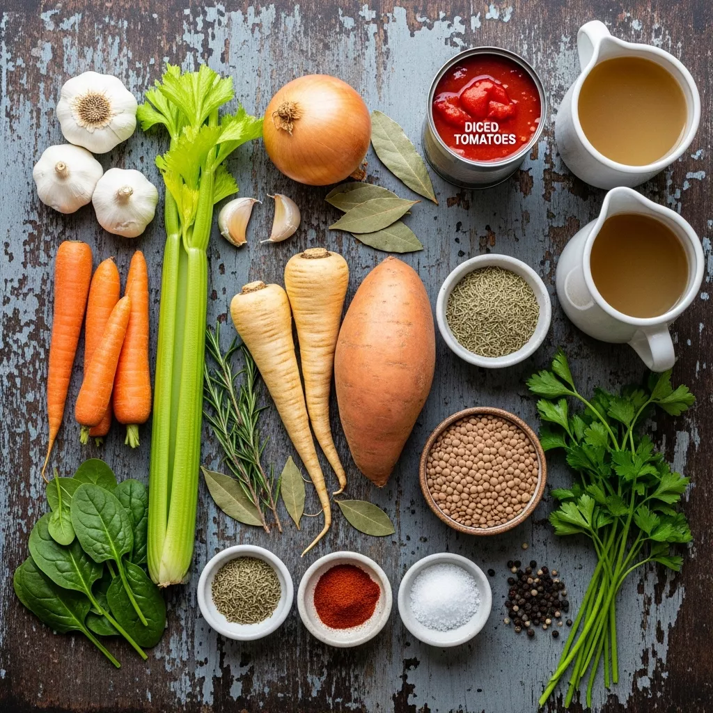 Ingredients for Soul-Satisfying Golden Root & Lentil Stew