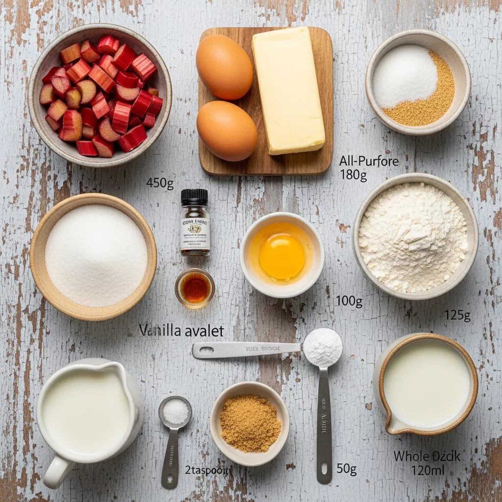 Ingredients for Effortless Golden Rhubarb Sticky Pudding
