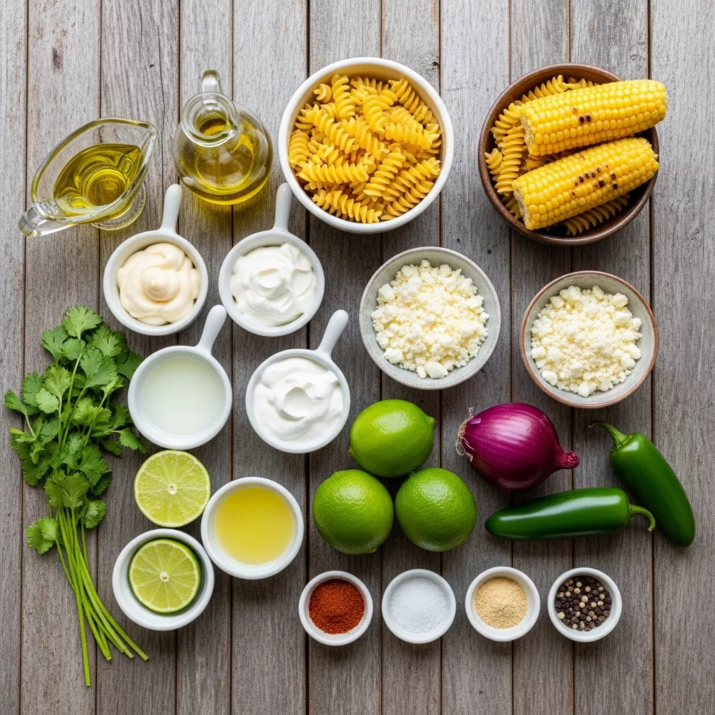 Ingredients for Zesty Fiesta Mexican Street Corn Pasta Salad