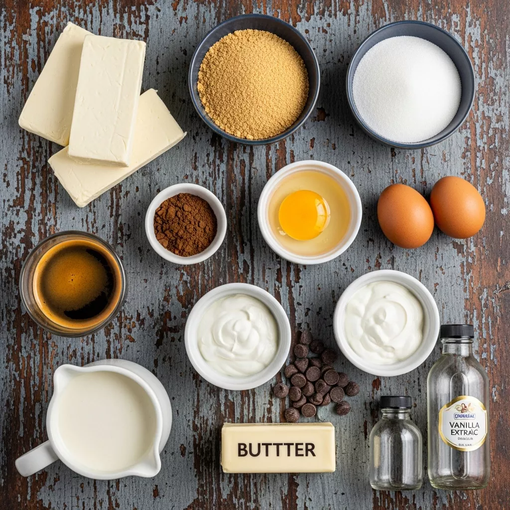 Ingredients for Velvet Swirl Espresso Fudge Cheesecake: Your Ultimate Indulgence