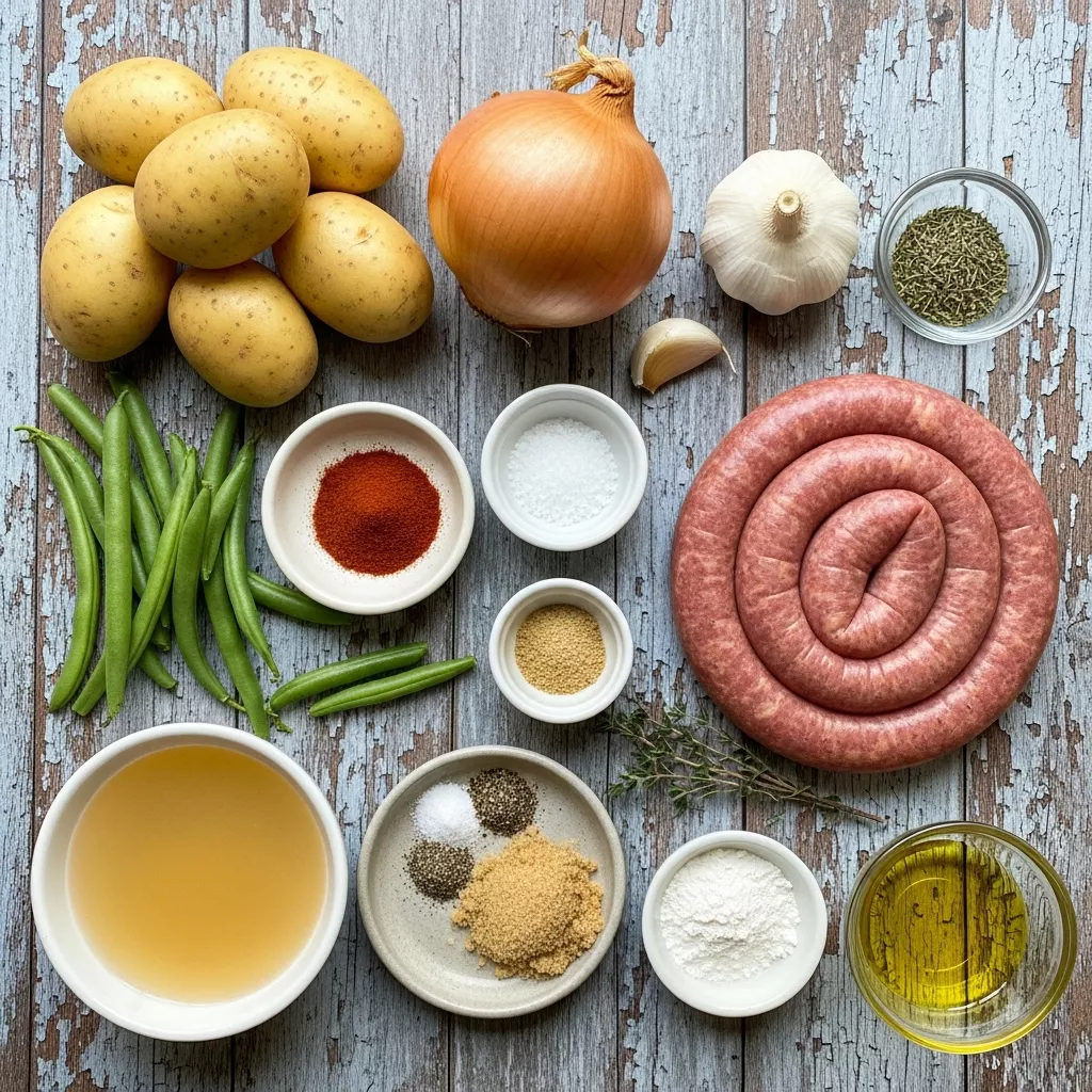 Ingredients for Effortless Homestyle Beef Sausage & Veggie Crockpot Dinner