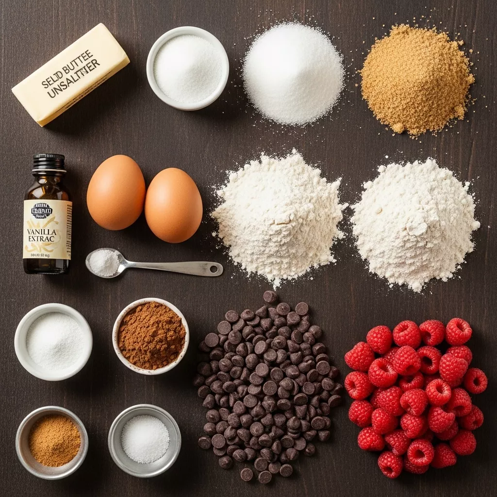 Ingredients for Irresistible Raspberry Dark Chocolate Bliss Cookies