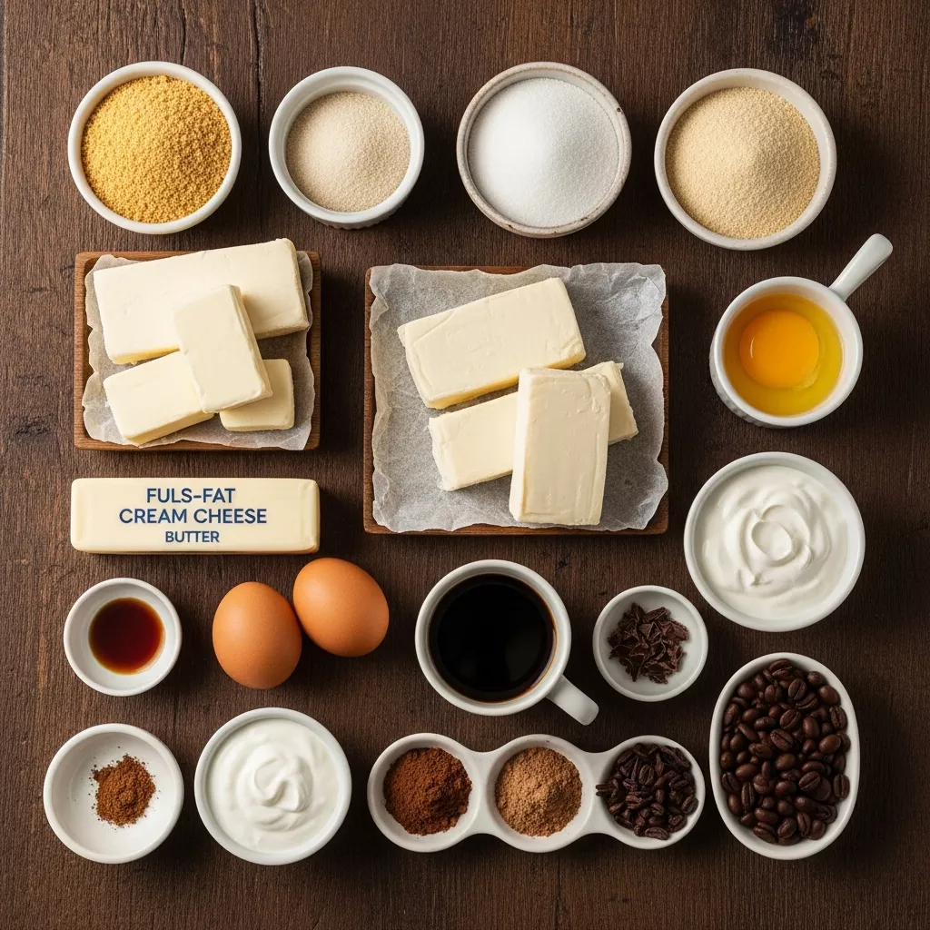 Ingredients for Decadent Espresso Bliss Cheesecake: Rich, Creamy, Unforgettable