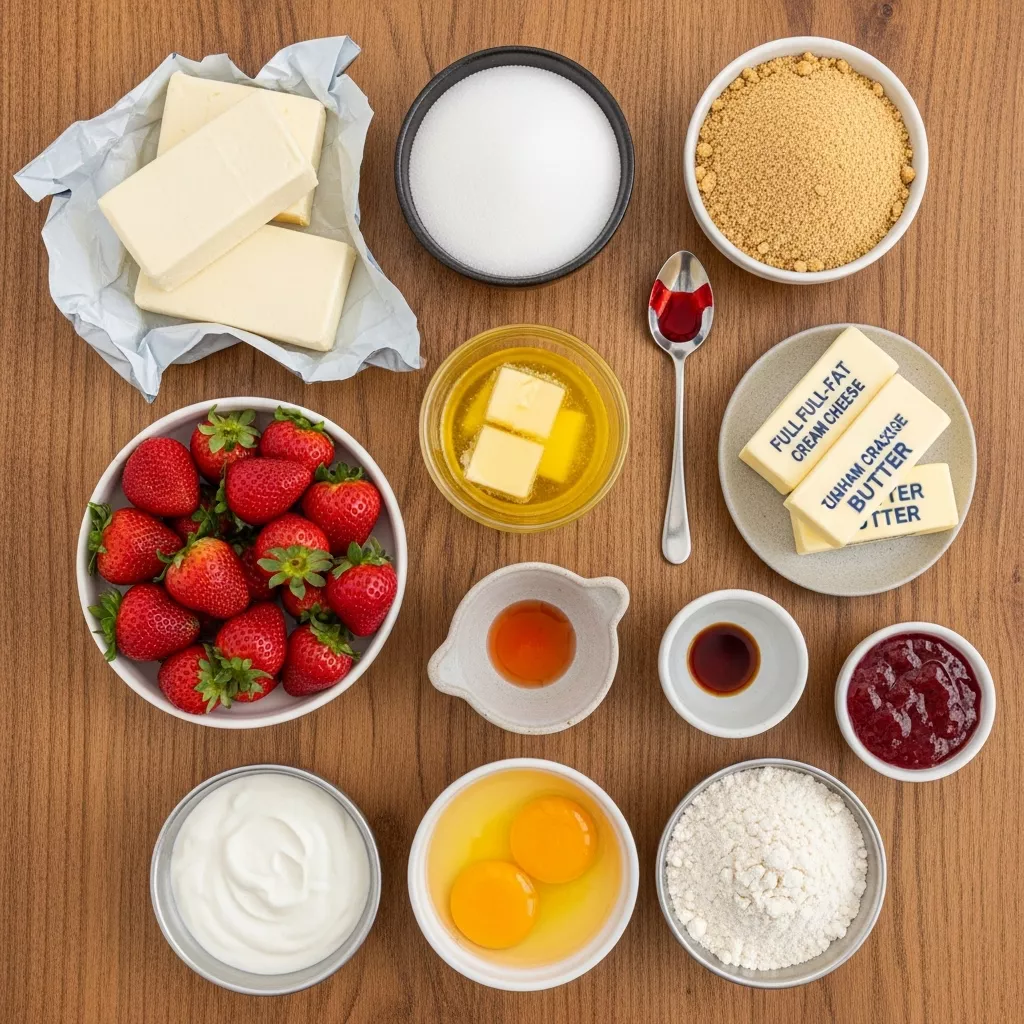 Ingredients for Velvet Strawberry Dream Cheesecake: Creamy Indulgence