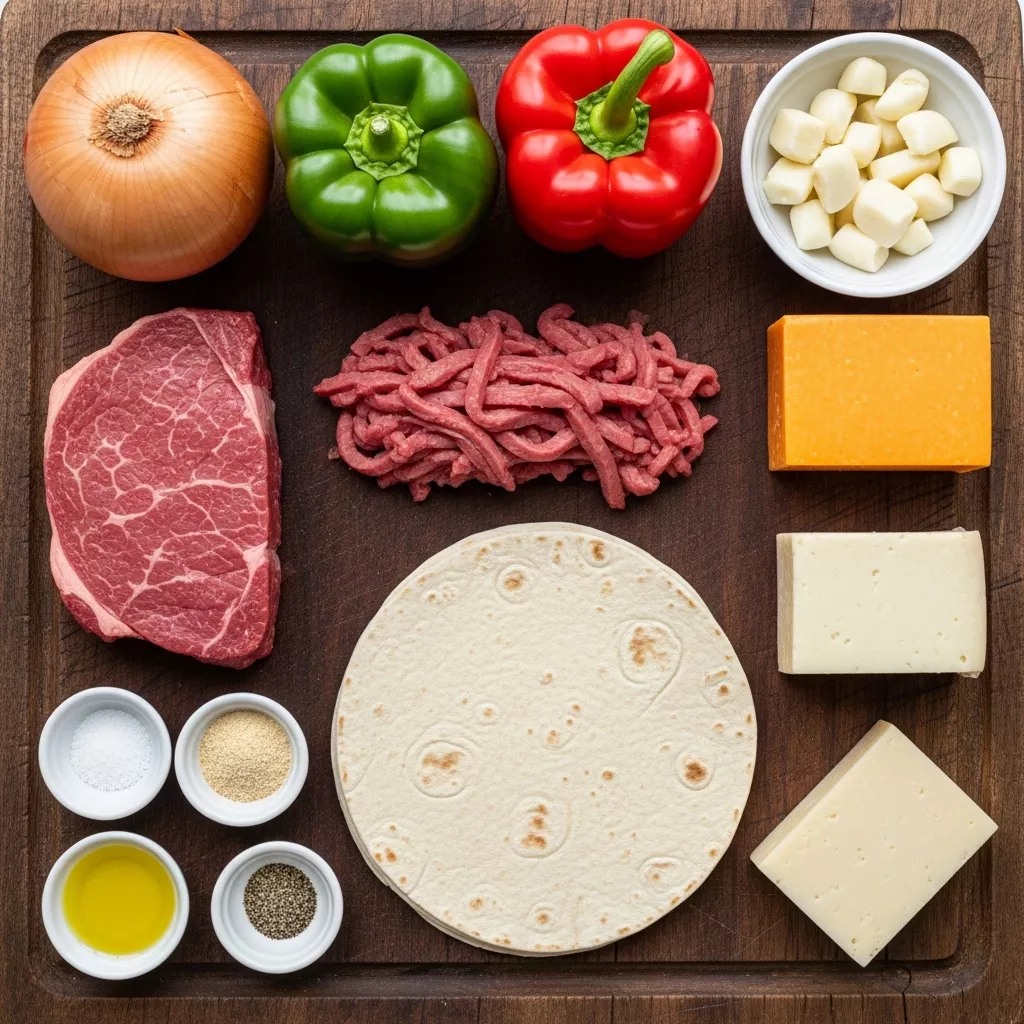 Ingredients for Sizzling Philly Steak & Cheese Quesadillas: Quick & Cheesy Meal