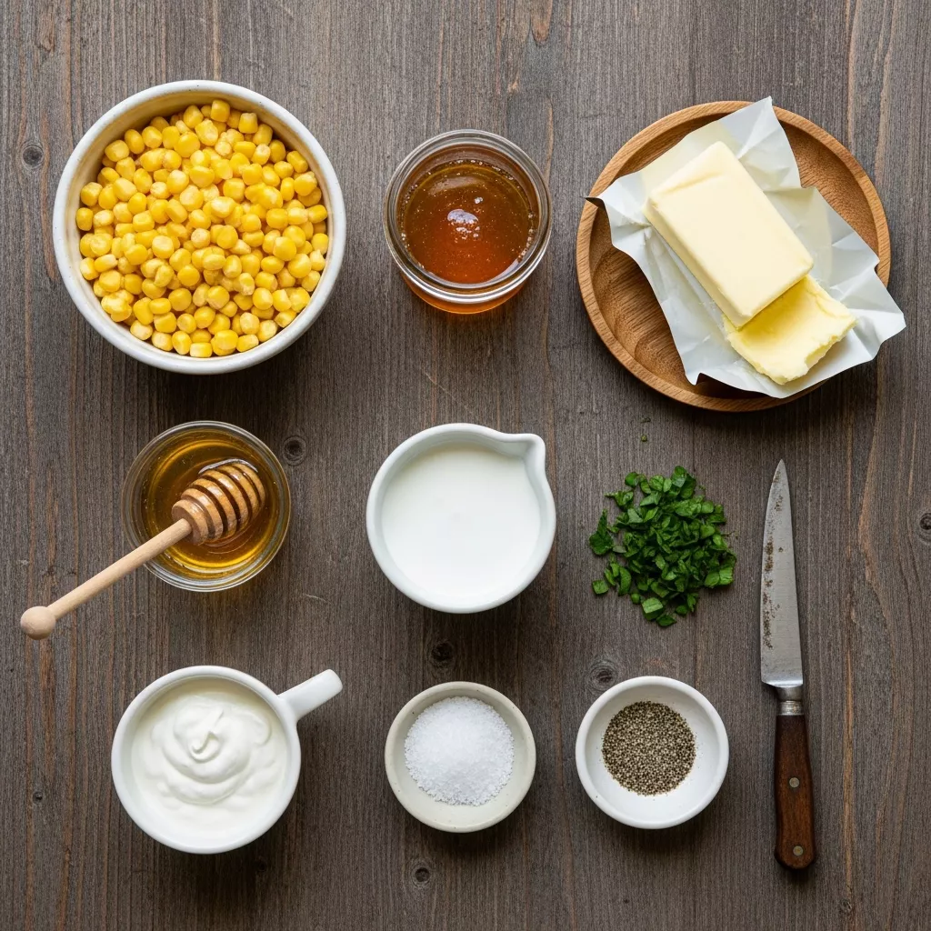 Ingredients for Golden Skillet Corn with Sweet Honey Butter Glaze