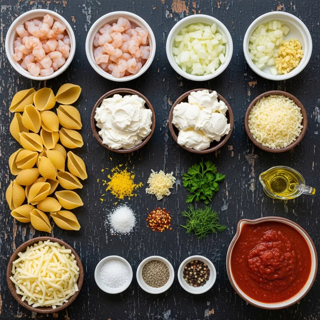 Ingredients for Velvet Tide: Indulgent Creamy Seafood Stuffed Shells